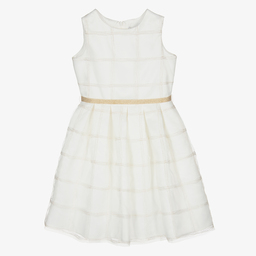 Elsy-Girls Ivory & Gold Check Dress | Childrensalon Outlet