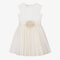 Elsy-Girls Ivory & Gold Tulle Dress | Childrensalon Outlet