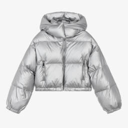 Elsy-Girls Metallic Silver Puffer Coat | Childrensalon Outlet