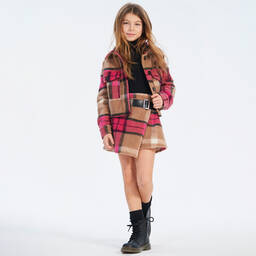 Elsy-Girls Pink & Beige Check Wool Skirt | Childrensalon Outlet