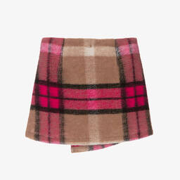 Elsy-Girls Pink & Beige Check Wool Skirt | Childrensalon Outlet
