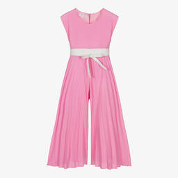Elsy - Girls Pink Crêpe Pleated Jumpsuit | Childrensalon Outlet