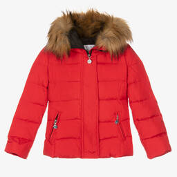 إلسي-جاكيت لون أحمر مبطن بريش للبنات | Childrensalon Outlet