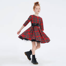 couture by Elsy-Girls Red Tartan Belted Dress | Childrensalon Outlet