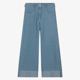 couture by Elsy-بنطلون واسع للبنات من قماش الشمبراي الأزرق السماوي | Childrensalon Outlet