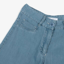 couture by Elsy-بنطلون واسع للبنات من قماش الشمبراي الأزرق السماوي | Childrensalon Outlet