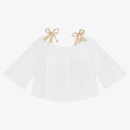 Elsy-بلوز وبروش قطن بوبلين لون أبيض للبنات | Childrensalon Outlet