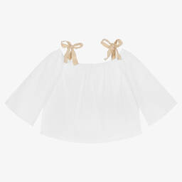 Elsy-بلوز وبروش قطن بوبلين لون أبيض للبنات | Childrensalon Outlet