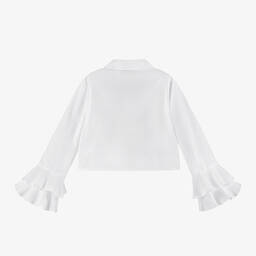 إلسي-بلوزة مزيج قطن بوبلين لون أبيض مزينة بكشكش | Childrensalon Outlet