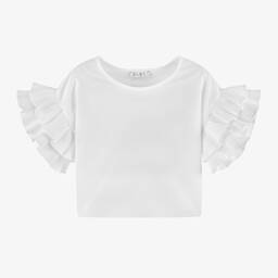 Elsy-Girls White Frill Sleeve Blouse | Childrensalon Outlet