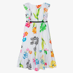 Elsy-Белое платье в полоску с цветами | Childrensalon Outlet