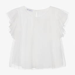 all tulle frill blouse（white） Elsy - Girls White Tulle Blouse | Childrensalon Outlet