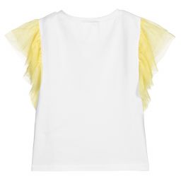 إلسي-تيشيرت قطن جيرسي وتول لون أبيض وأصفر | Childrensalon Outlet