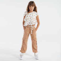 Elsy-Ivory & Beige Chiffon Blouse | Childrensalon Outlet