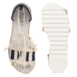 Elsy-صندل قماش لون عاجي وكحلي للبنات | Childrensalon Outlet