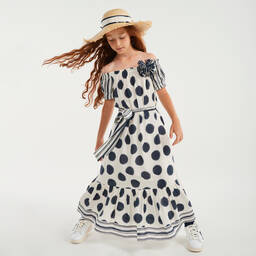 Elsy-فستان طويل فيسكوز لون عاجي وكحلي | Childrensalon Outlet