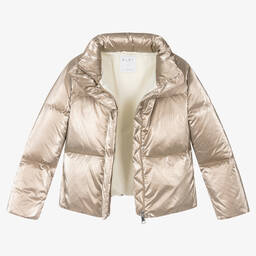 Elsy-Metallic Rose Gold Down Puffer Jacket | Childrensalon Outlet