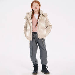 Elsy-Metallic Rose Gold Down Puffer Jacket | Childrensalon Outlet