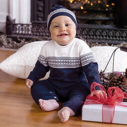 Emile et Rose-Синий трикотажный комбинезон и шапочка для малышей | Childrensalon Outlet