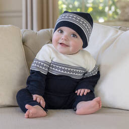 Emile et Rose-Синий трикотажный комбинезон и шапочка для малышей | Childrensalon Outlet