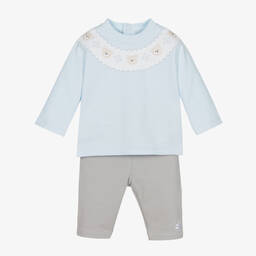 Emile et Rose-Baby Boys Blue & Grey Cotton Trouser Set | Childrensalon Outlet