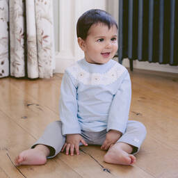 Emile et Rose-Baby Boys Blue & Grey Cotton Trouser Set | Childrensalon Outlet