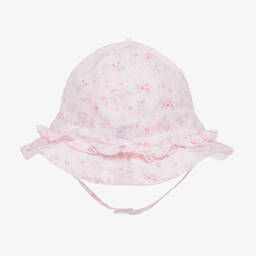 Emile et Rose-قبعة للشمس قطن جيرسي لون زهري بطبعة ورود | Childrensalon Outlet