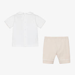 Emile et Rose-Boys Beige & White Summer Shorts Ensemble | Childrensalon Outlet