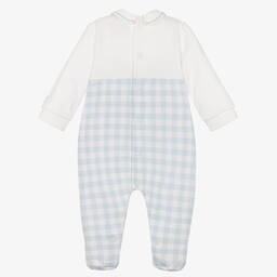 Emile et Rose-Boys Blue Check Cotton Babygrow | Childrensalon Outlet