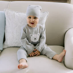 Emile et Rose-Boys Grey Cotton Knit Babysuit & Hat Set | Childrensalon Outlet