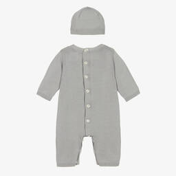 Emile et Rose-Boys Grey Cotton Knit Babysuit & Hat Set | Childrensalon Outlet