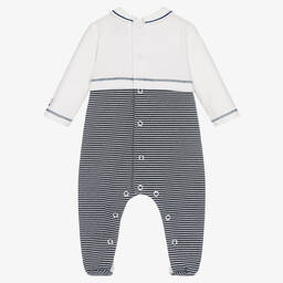 Emile et Rose-Boys Navy Blue Striped Cotton Babygrow  | Childrensalon Outlet