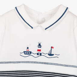 Emile et Rose-Boys Navy Blue Striped Cotton Babygrow  | Childrensalon Outlet