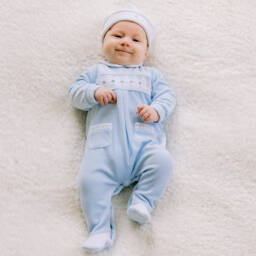 Emile et Rose-Голубой велюровый комбинезон с вышивкой для мальчиков | Childrensalon Outlet