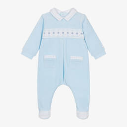 Emile et Rose-Голубой велюровый комбинезон с вышивкой для мальчиков | Childrensalon Outlet