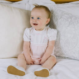 Emile et Rose-Girls Soft Pink Floral Cotton Romper | Childrensalon Outlet