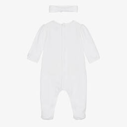 Emile et Rose-Girls White Velour Babygrow Set | Childrensalon Outlet