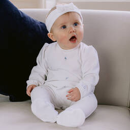Emile et Rose-Girls White Velour Babygrow Set | Childrensalon Outlet