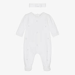Emile et Rose-Girls White Velour Babygrow Set | Childrensalon Outlet