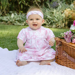 Emile et Rose-Розовое хлопковое платье в цветочек и повязка на голову | Childrensalon Outlet