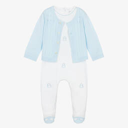 Emile et Rose-White & Blue Cotton Babysuit Set | Childrensalon Outlet