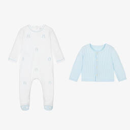 Emile et Rose-White & Blue Cotton Babysuit Set | Childrensalon Outlet