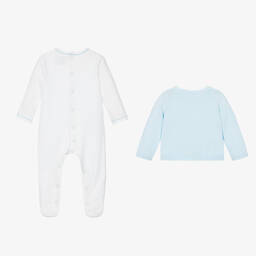 Emile et Rose-White & Blue Cotton Babysuit Set | Childrensalon Outlet