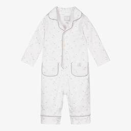 Emile et Rose-White & Grey Cotton Babysuit | Childrensalon Outlet
