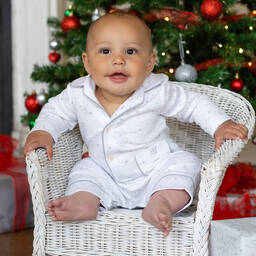 Emile et Rose-White & Grey Cotton Babysuit | Childrensalon Outlet