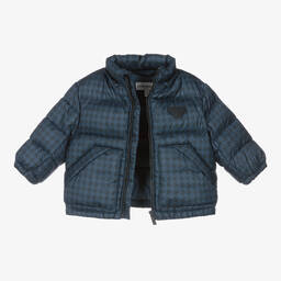 Emporio Armani-Baby Boys Blue Houndstooth Puffer Coat | Childrensalon Outlet