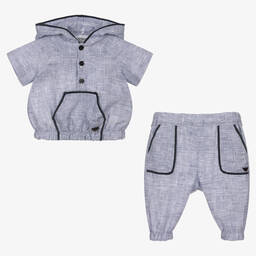Emporio Armani-Голубой топ и брюки из льна | Childrensalon Outlet