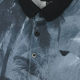 Emporio Armani-Baby Boys Blue Palm Print Polo Shirt | Childrensalon Outlet