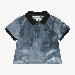 Emporio Armani-Baby Boys Blue Palm Print Polo Shirt | Childrensalon Outlet