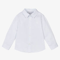إEmporio Armani-قميص أطفال ولادي قطن مقلم لون أزرق | Childrensalon Outlet